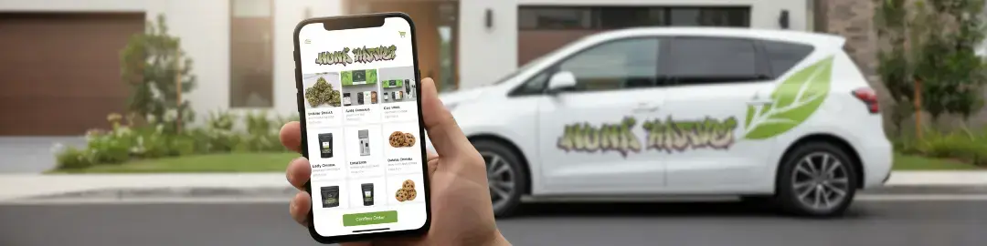 A hand holding a smartphone with your delivery service app