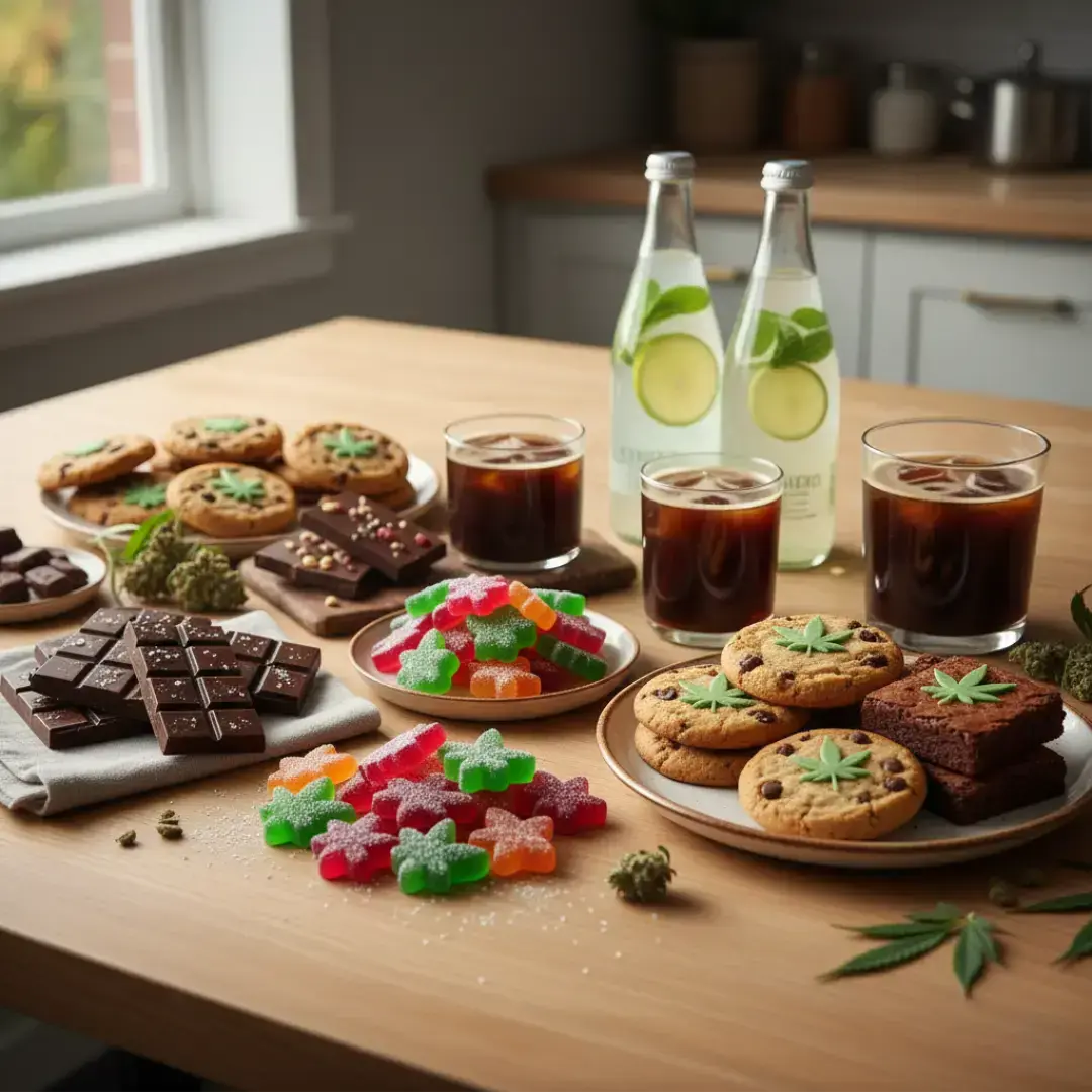gummies, chocolates, baked goods, drinks)made from canabis