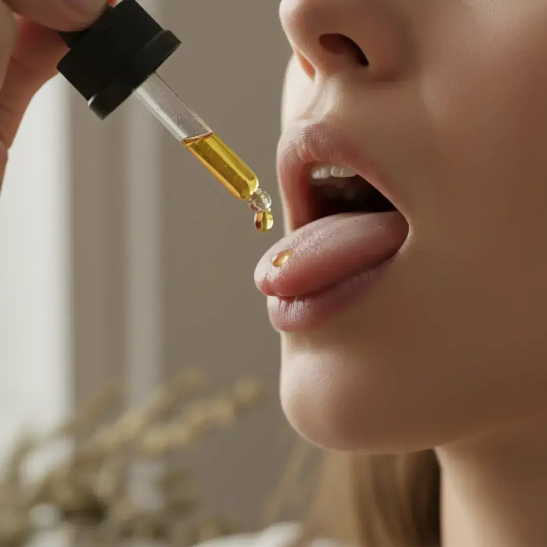 tastefully shot image of someone using the tincture