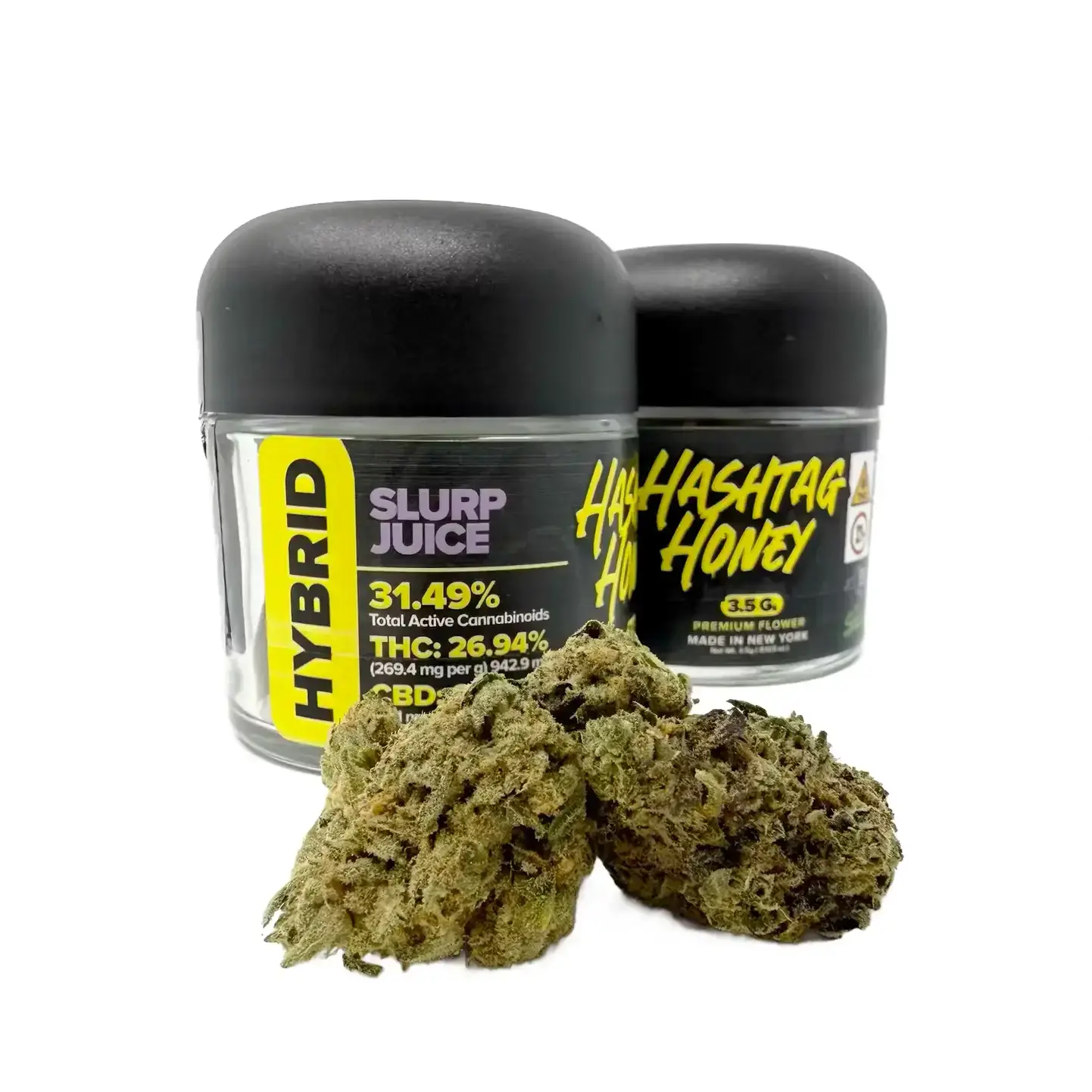 Slurp Juice and Hashtag Honey Cannabis Flower jars